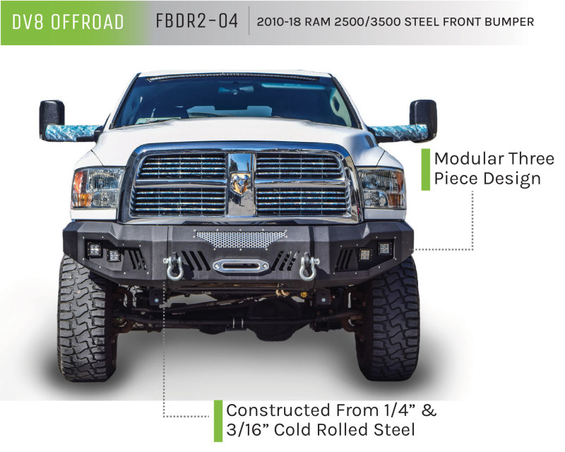 Ram 2500 Bumper - Front - DV8 Offroad - Modular design with mesh aluminum grills - Sand texture black finish - `10-`18
